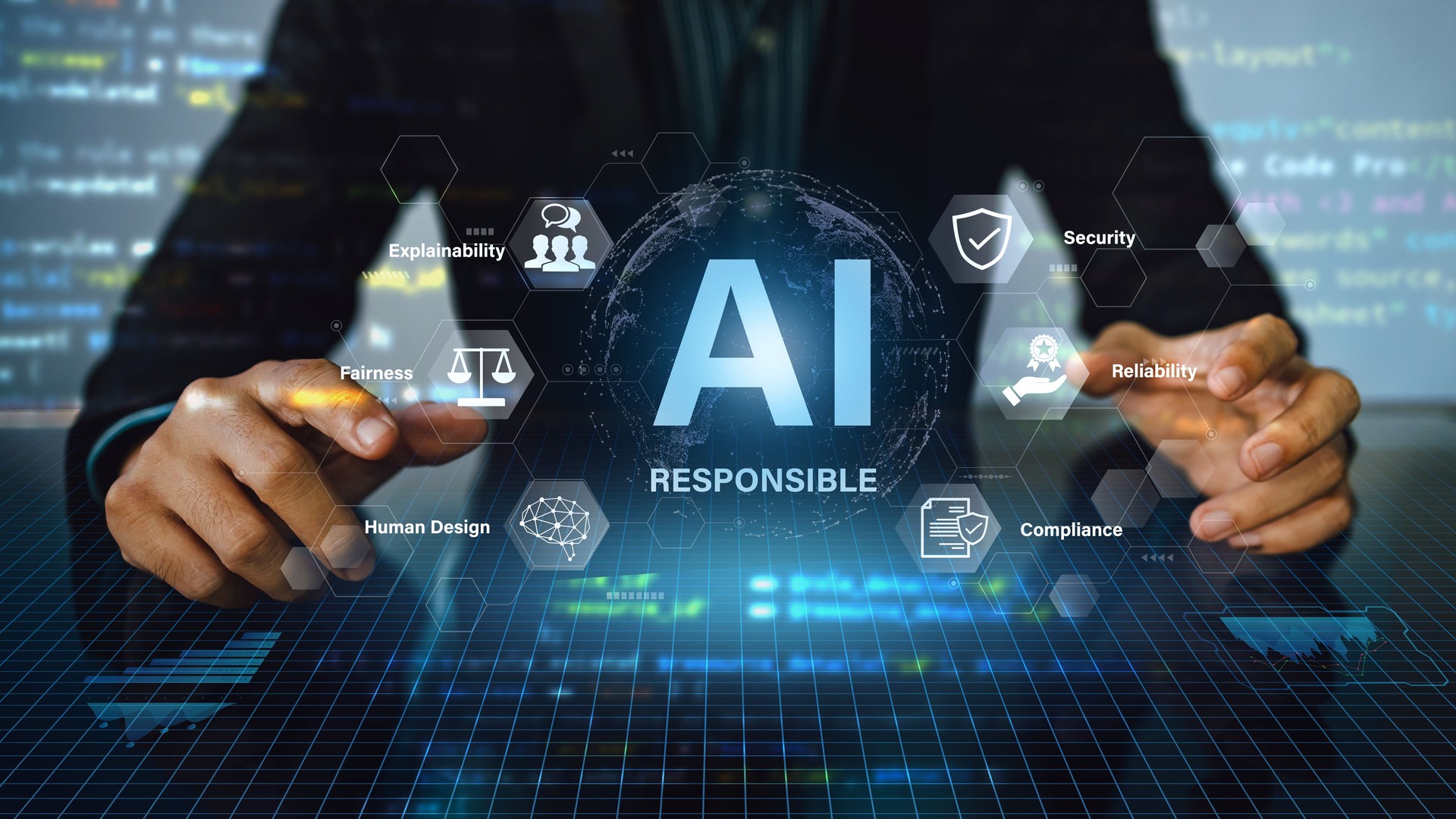 Courses in Responsible AI concept with ethical principles transparency and social impact in technology
